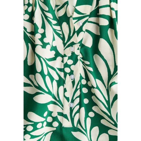 NWT H&M Balloon Sleeve Blouse Green Ivory Print Small - Picture 2 of 8